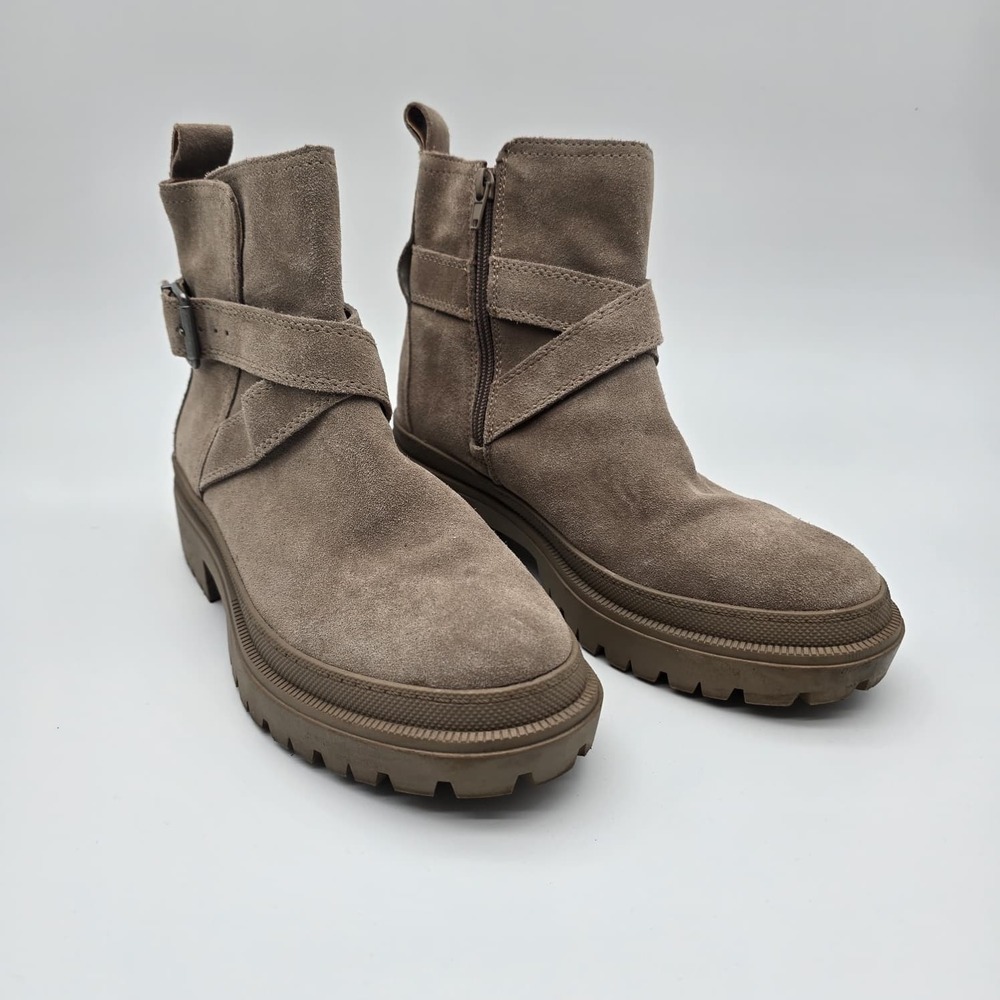 Lucky Brand LP-Elyton Women's Lug Sole Taupe Suede Leather Ankle Boots Size 9 - Picture 2 of 7